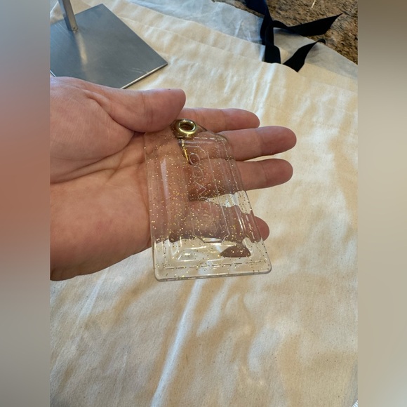 LARGE COACH CLEAR Gold SPARKLE HANG TAG KEYCHAIN authentic REPLACEMENT - Picture 2 of 3